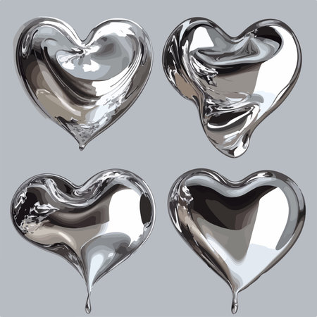 Set of silver heart-shaped balloons on a gray background. Vector illustration.のイラスト素材