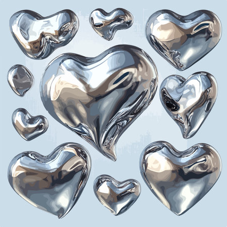 Silver hearts set. Vector illustration. Isolated on white background.のイラスト素材