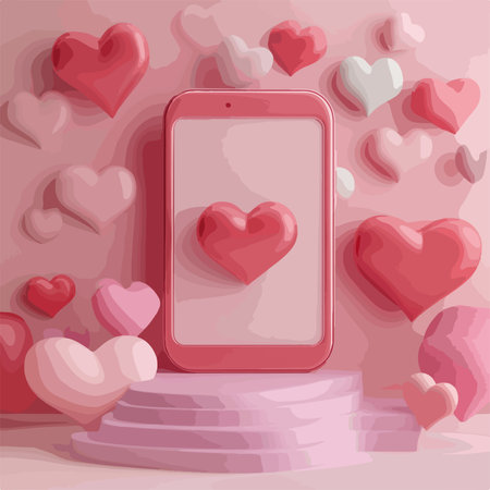 Valentine's day background with phone and hearts. Vector illustration.のイラスト素材