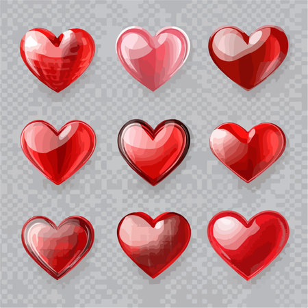Set of red hearts isolated on transparent background. Vector illustration for your design.のイラスト素材