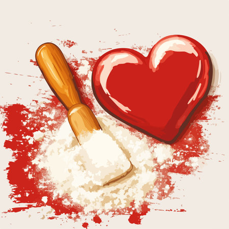 Valentines day background with red heart and flour. Vector illustration.のイラスト素材