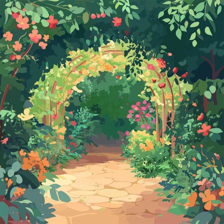 Flower arch in the garden. Vector illustration in flat style.のイラスト素材