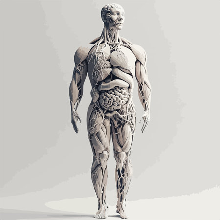 Concept or conceptual 3D human anatomy or anatomical and muscle isolated on grey backgroundのイラスト素材