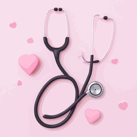 Stethoscope and heart on a pink background. Vector illustration.のイラスト素材