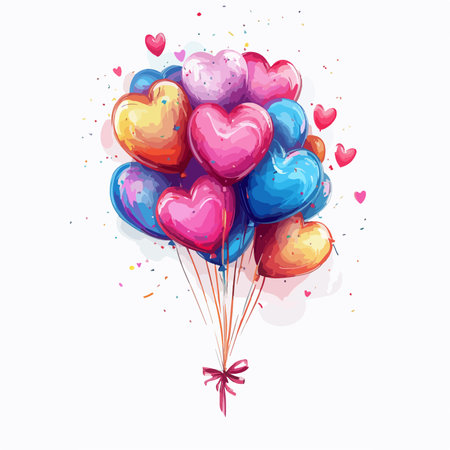 Colorful heart-shaped balloons with ribbons. Vector illustration.のイラスト素材