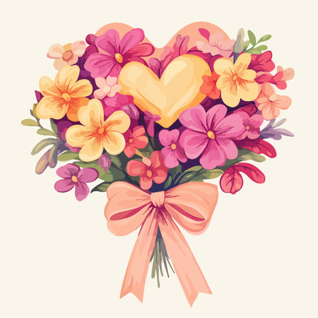 Vector illustration of a bouquet of flowers in the shape of a heartのイラスト素材