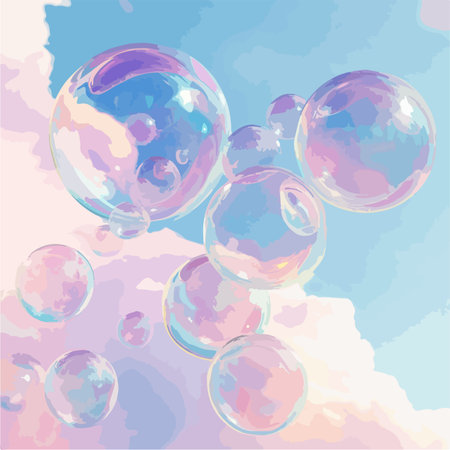 Soap bubbles with watercolor sky background. Vector illustration for your designのイラスト素材