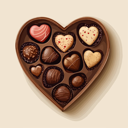 Chocolate candies in heart-shaped box. Vector illustration.のイラスト素材