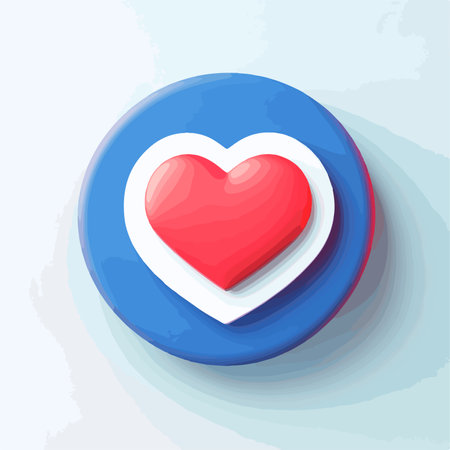 Red heart icon on blue button. Vector illustration. Eps 10.のイラスト素材