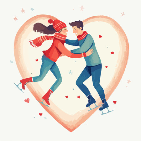 Couple in love ice skating. Valentine's day vector illustration.のイラスト素材