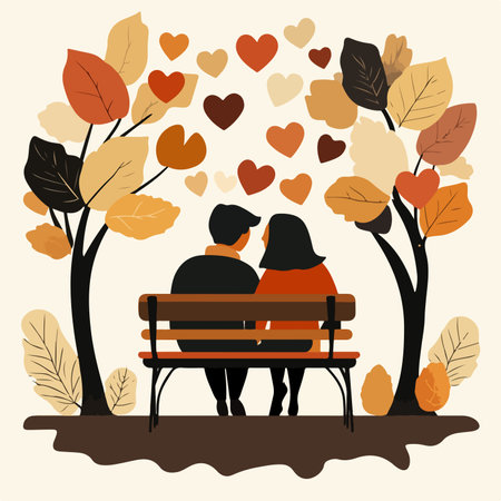 Couple sitting on a bench in the autumn park. Vector illustrationのイラスト素材