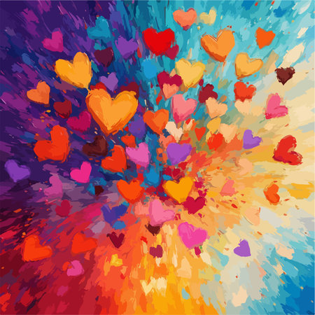 Colorful hearts on a colorful background. Valentine's Day. Vector illustrationのイラスト素材