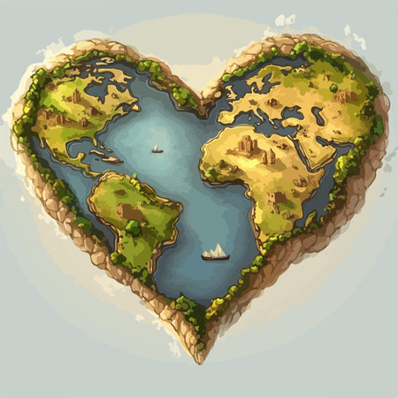 Vector illustration of the island in the form of a heart with a place for your textのイラスト素材
