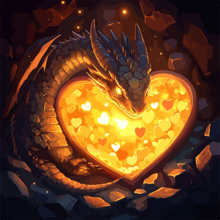 Vector illustration of a fantasy dragon in the form of a heart.のイラスト素材