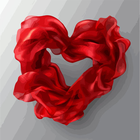Red silk scarf in the shape of a heart. Vector illustration.のイラスト素材