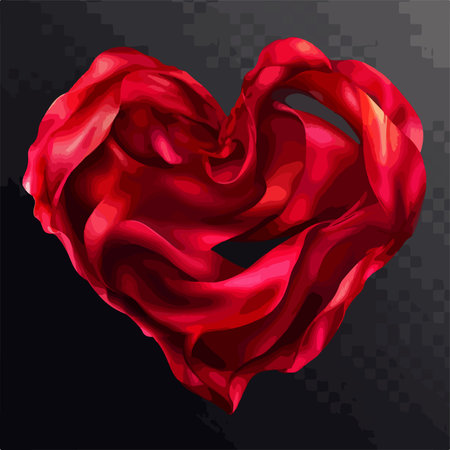 Red silk heart on a black background. Vector illustration for Valentine's Day.のイラスト素材