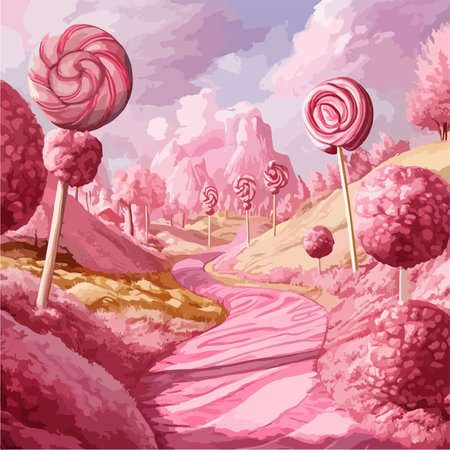 Vector illustration of a road with lollipops in the forestのイラスト素材