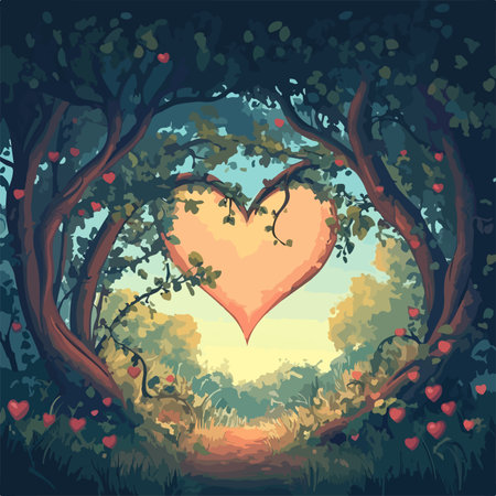 Valentine's day background with heart and trees. Vector illustration.のイラスト素材