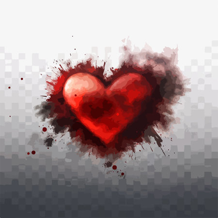 Vector red heart on a transparent background with blots of blood.のイラスト素材
