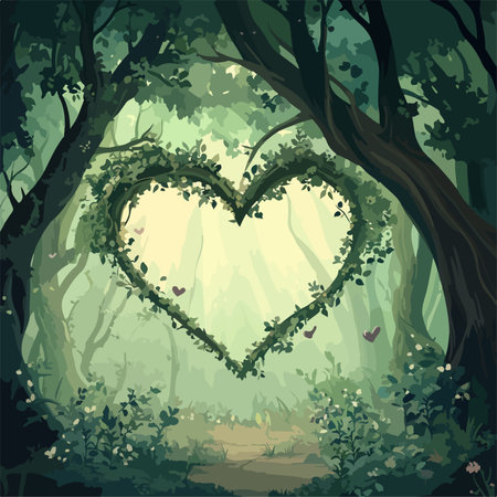 Heart in the forest. Nature background. Vector illustration. Eps 10のイラスト素材