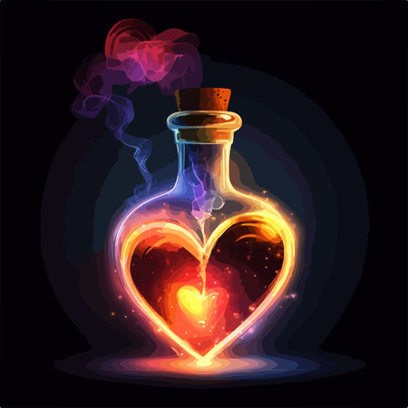Magic potion in the form of a heart and smoke. Vector illustration.のイラスト素材