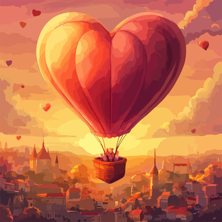 Vector illustration of a hot air balloon in the shape of a heart.のイラスト素材
