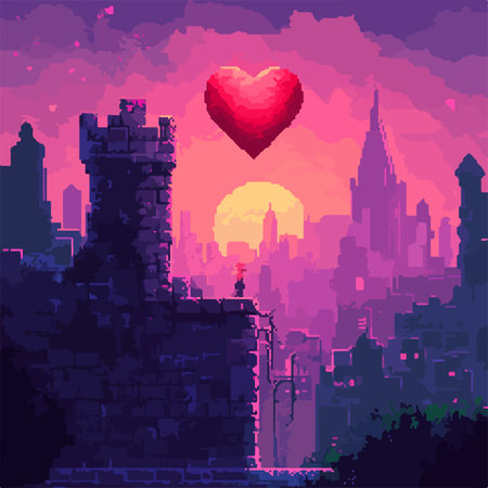 Cityscape with heart in the sky. Valentine's day concept.のイラスト素材