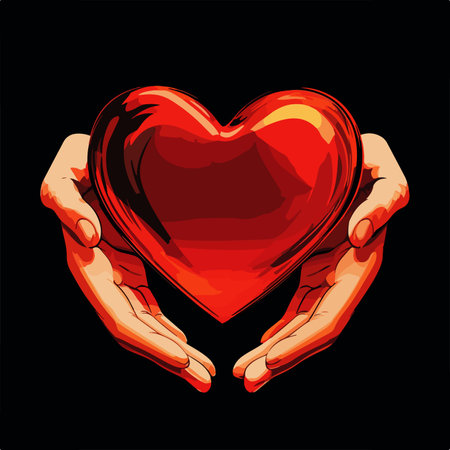 Red heart in hands on black background. Vector illustration for your designのイラスト素材
