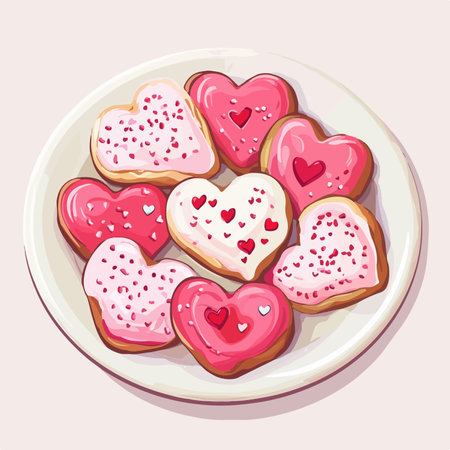 Illustration of heart-shaped cookies on a plate. Vector illustration.のイラスト素材
