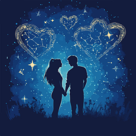 Couple in love on the background of the starry sky. Vector illustrationのイラスト素材