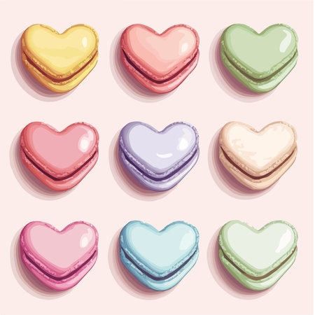 Set of colorful macaroons in the form of hearts. Vector illustration.のイラスト素材
