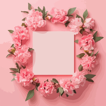 Flower frame with pink flowers on pink background. Vector illustration.のイラスト素材