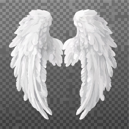 White angel wings isolated on transparent background. Vector illustration of angel wings.のイラスト素材