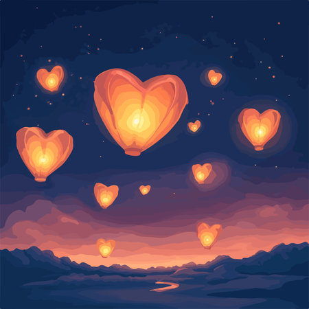 Romantic background with flying hearts. Vector illustration in cartoon style.のイラスト素材