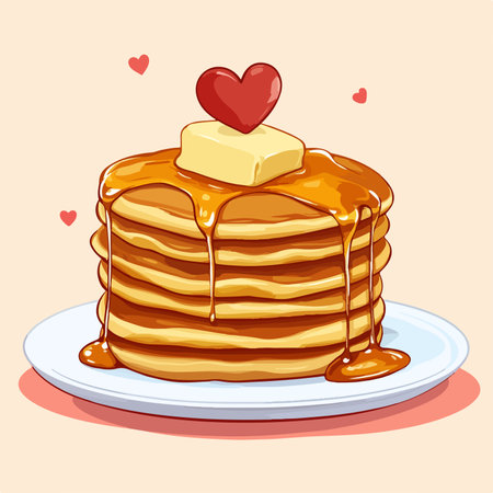 Illustration of a stack of pancakes with maple syrup and a heartのイラスト素材