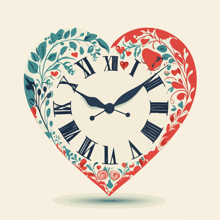 Vintage clock in the form of heart with floral pattern. Vector illustration.のイラスト素材