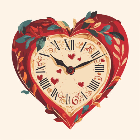 Valentine's day vintage heart-shaped clock, vector illustrationのイラスト素材