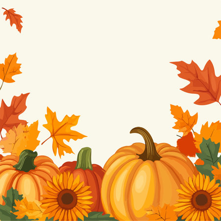 Autumn background with pumpkins and fall leaves. Vector illustration.のイラスト素材