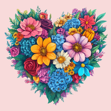 Heart made of colorful flowers and leaves. Vector illustration for your designのイラスト素材
