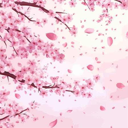 Cherry blossom background with sakura petals. Vector illustration.のイラスト素材