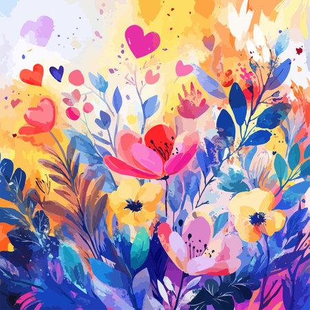 Floral background with watercolor flowers and leaves. Vector illustration.のイラスト素材