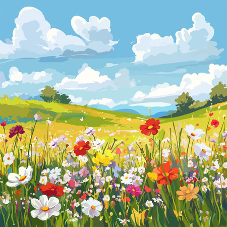 Flower meadow. Spring landscape. Vector illustration. EPS 10のイラスト素材