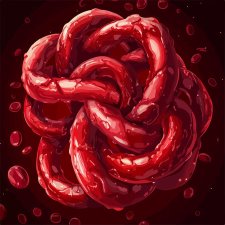 Illustration of red pretzel with blood drops on a dark backgroundのイラスト素材
