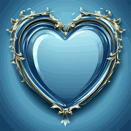 Blue heart with golden ornament on a blue background. Vector illustration.のイラスト素材