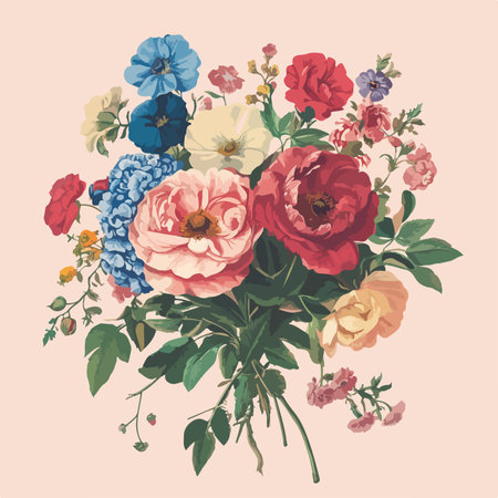 Beautiful bouquet of colorful flowers. Vintage style. Vector illustration.のイラスト素材
