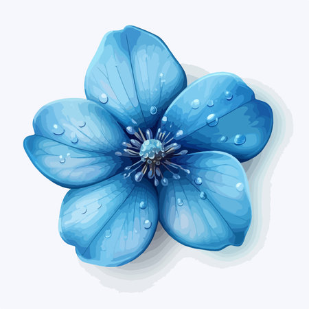 Blue flower with water drops on a white background. Vector illustration.のイラスト素材