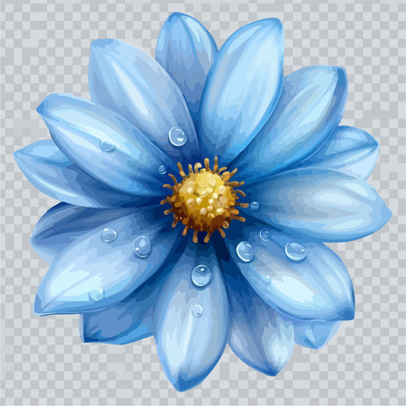 Blue flower with water drops. Vector illustration isolated on transparent background.のイラスト素材