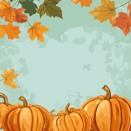 Autumn background with pumpkins and leaves. Vector Illustration.のイラスト素材