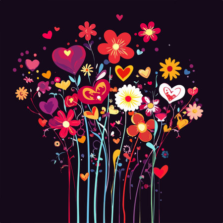 valentines day background with flowers and hearts, vector illustration.のイラスト素材