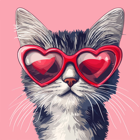 Cat with heart shaped glasses. Vector illustration of a cat in love.のイラスト素材